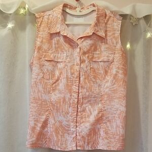 Reel Legends Coral and White Button-Up Blouse